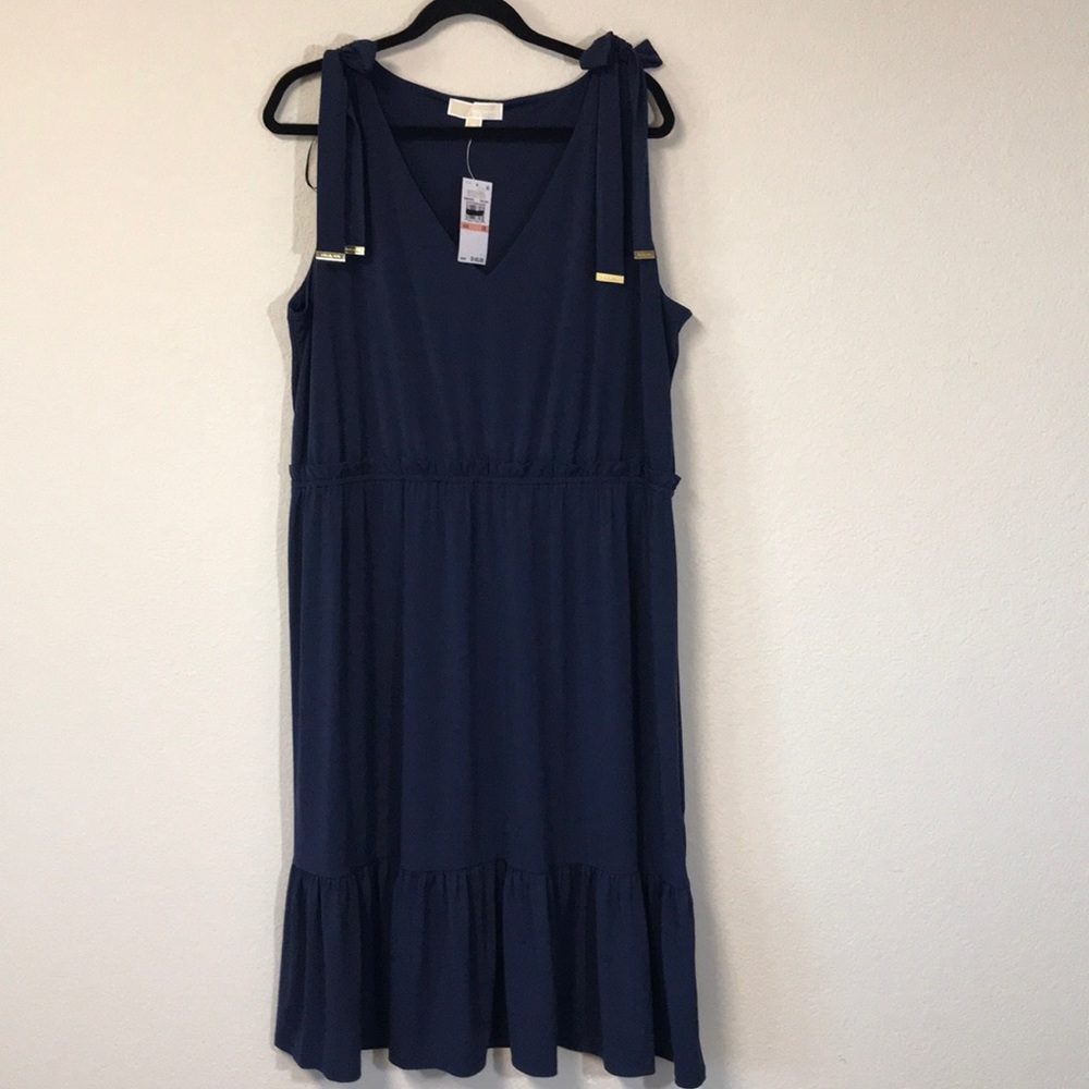 Michael Kors True Navy Ruffle Ruched Dress Size 2X